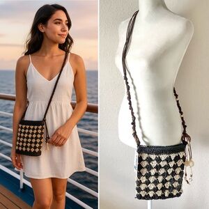 NEW Straw Crossbody Bag Mini Purse Beaded Resort Vacation Boho Festival Beach